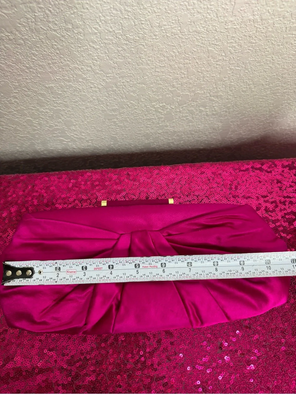 2/for$20🪩 NINE WEST Magenta, Leopard Satin Clutch, Gold-Tone Bar Handle 5x11”